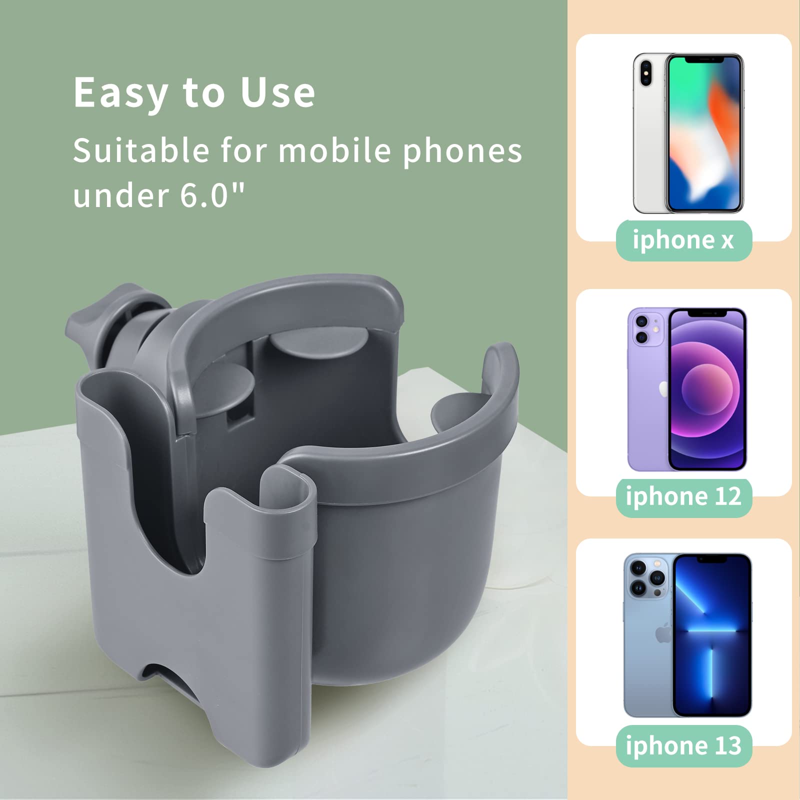 Suranew cup holder includes phone holder for quick access on outings.