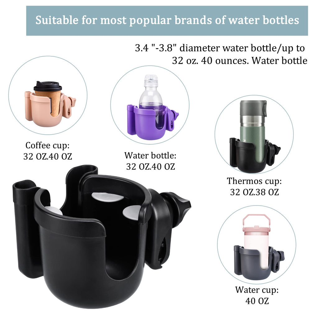 Suranew adjustable cup holder fits various handlebar diameters without tools.