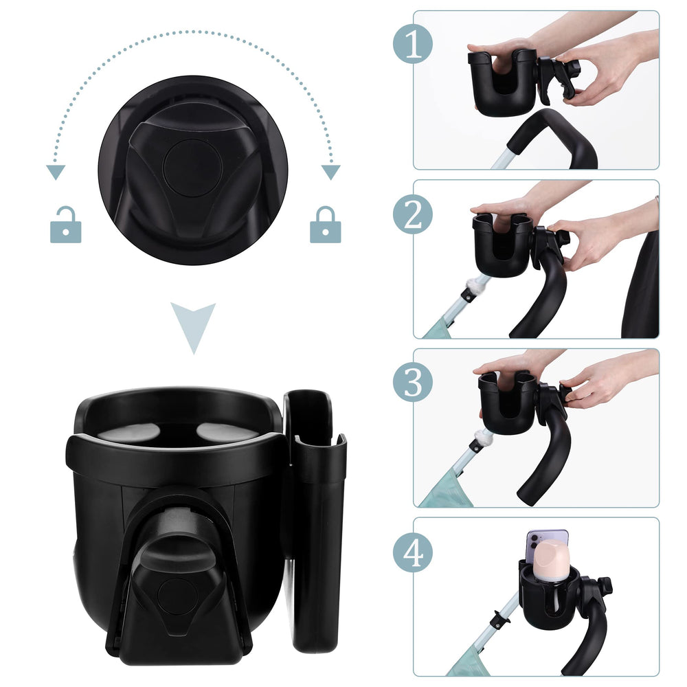 Suranew stroller accessory supports hands-free moments during quick sips.