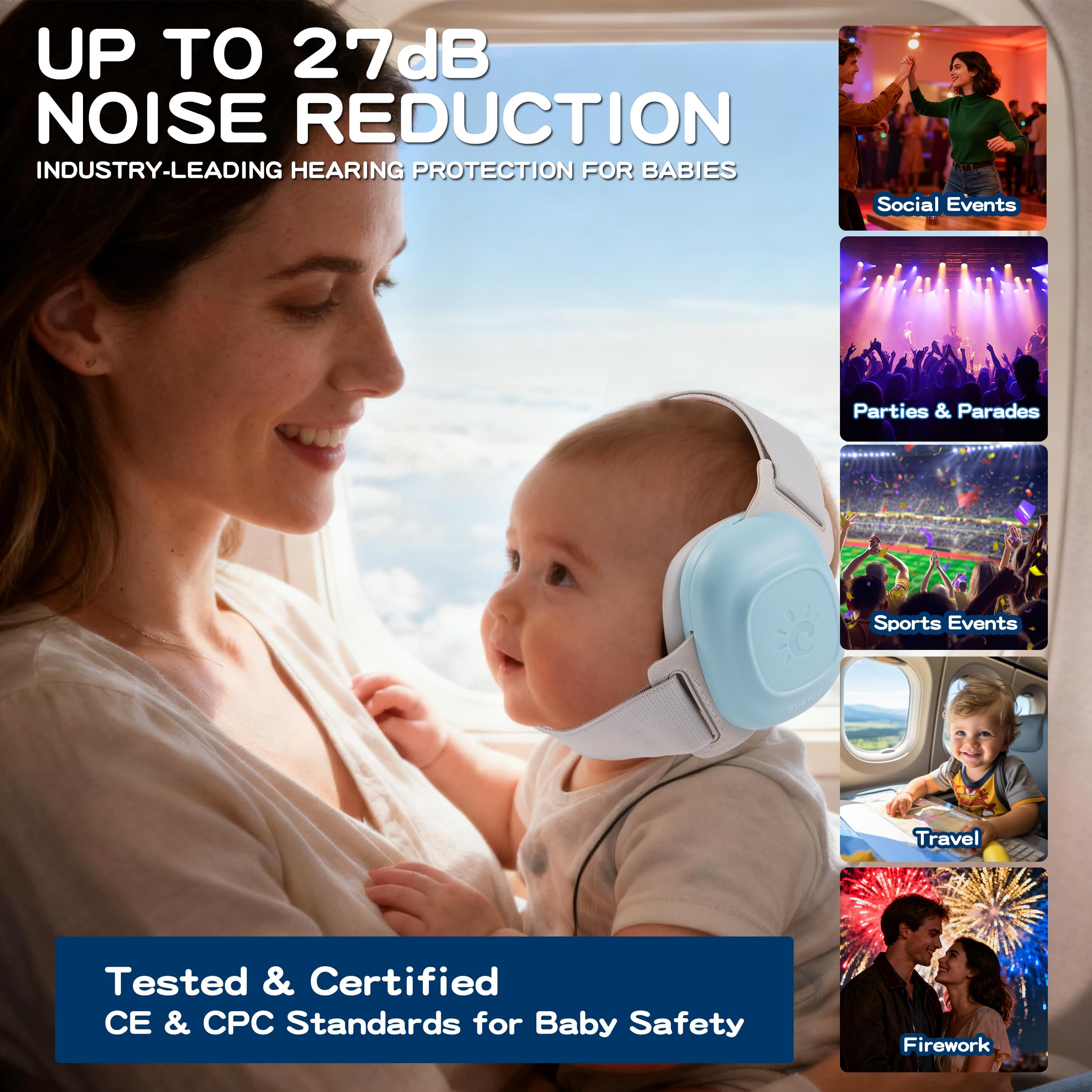 SURAVO adjustable headband demonstrates secure, pressure-free fit for growing babies.