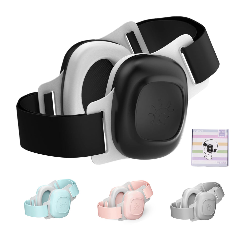SURAVO Baby Earmuffs folded in a travel bag for on-the-go protection.