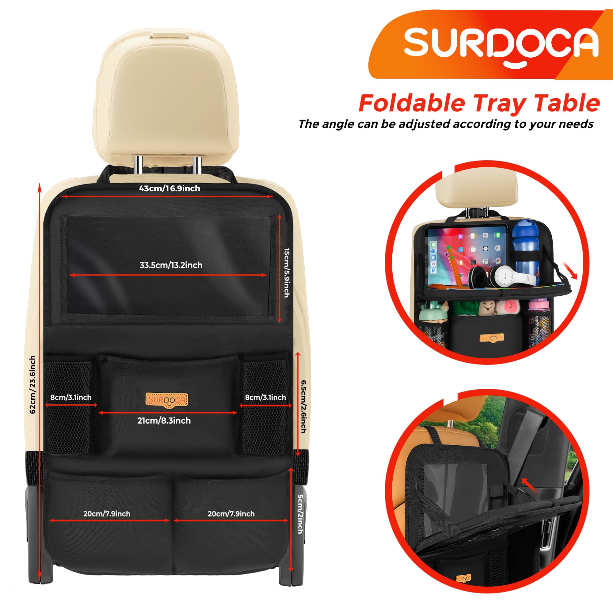 SURDOCA adjustable straps and reinforced back panel for secure fit.