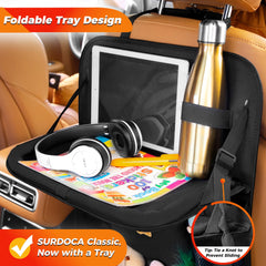 SURDOCA backseat organizer tablet pocket visible for easy tablet use.