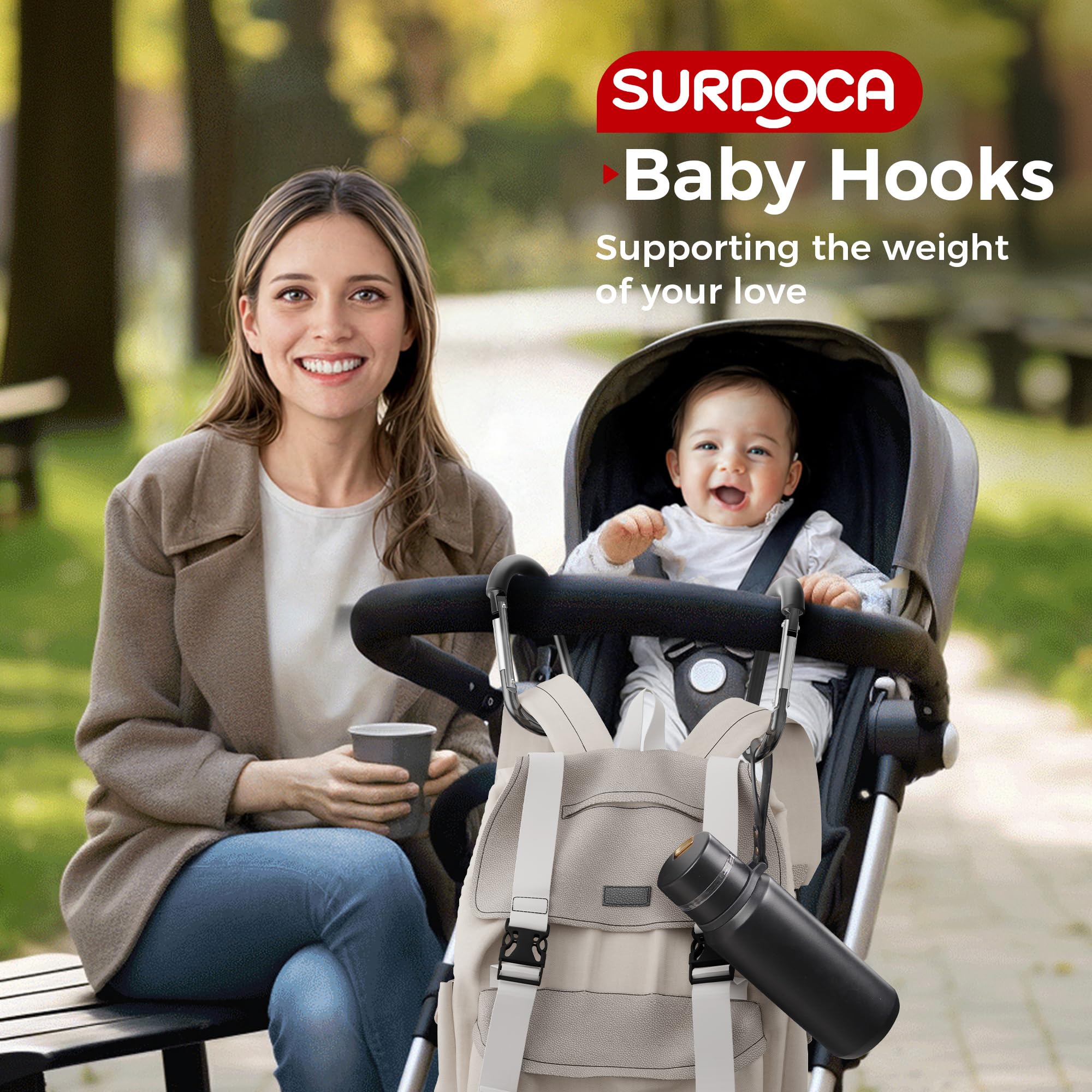 SURDOCA hook system supports up to 110 lbs for versatile carrying.