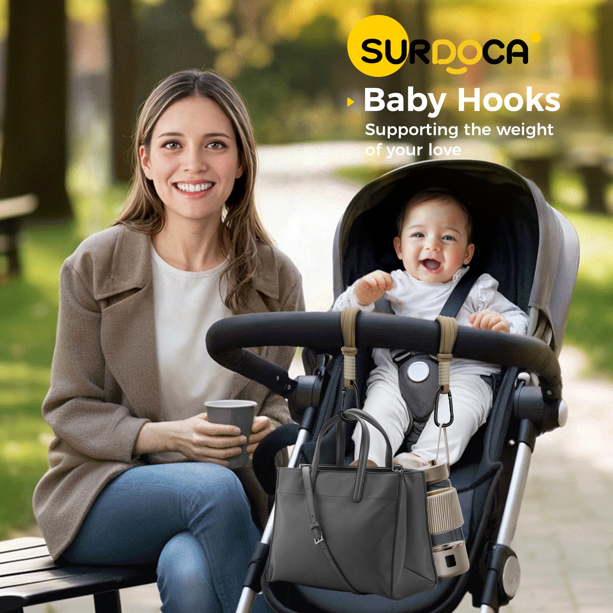 SURDOCA non-slip rope design prevents slipping on stroller attachments.