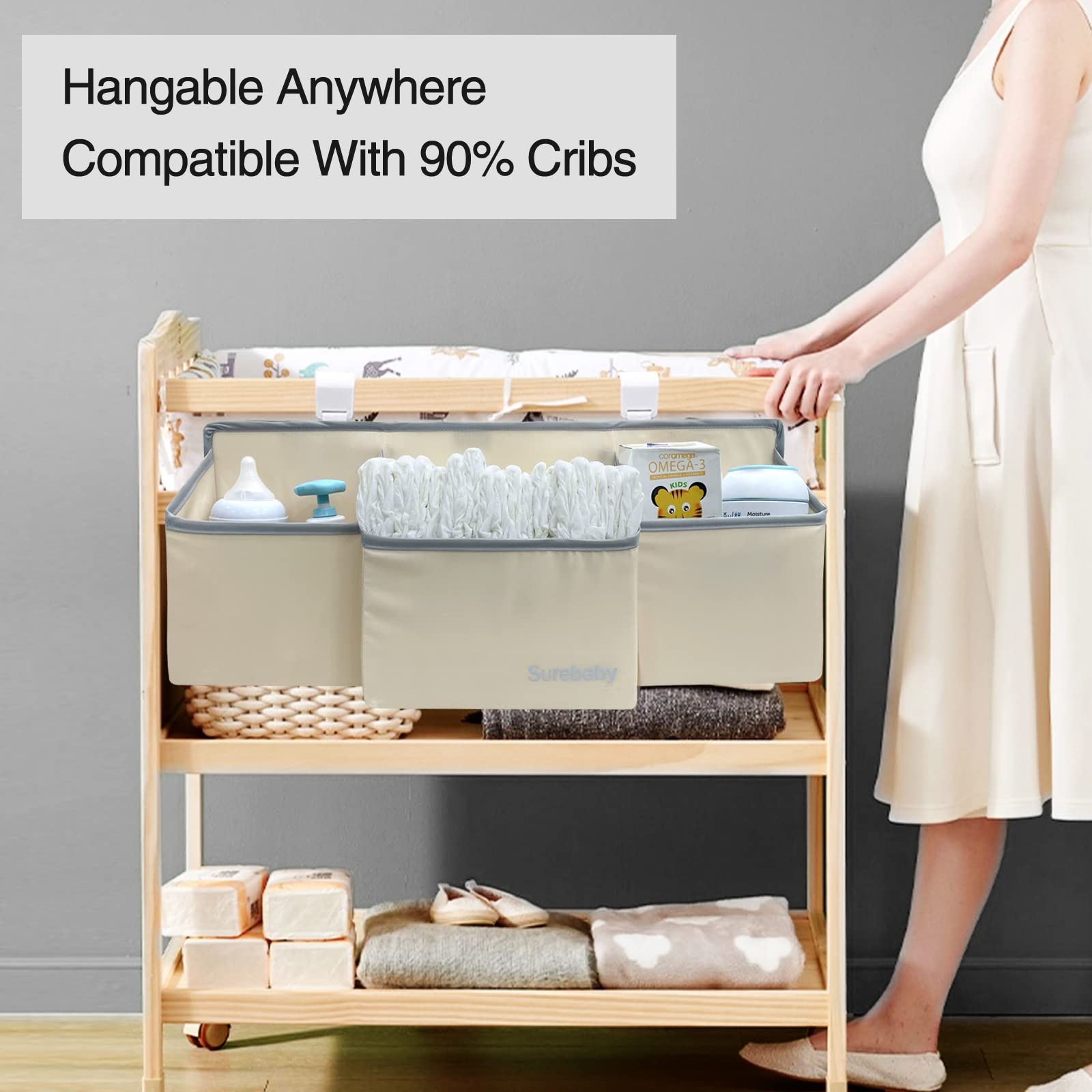 Surebaby large capacity 23x10x4 inch caddy stores essentials