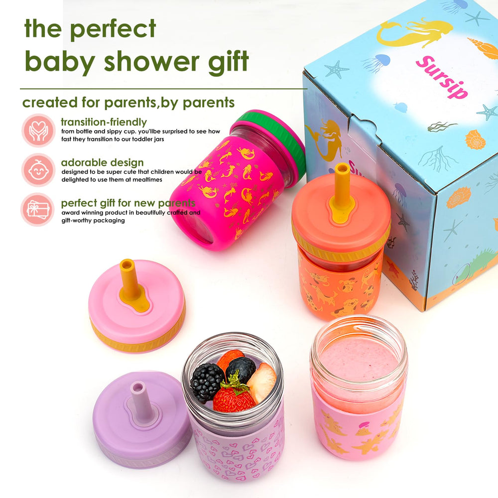 Sursip snack-jar display shows versatile containers for yogurt or fruit.