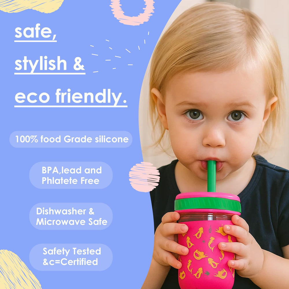 Sursip toddler glass sippy cup with Mason jar lid for snacks on the move.