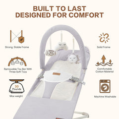 Susomx Baby Bouncer showing 3-height adjustments for growing infants safely