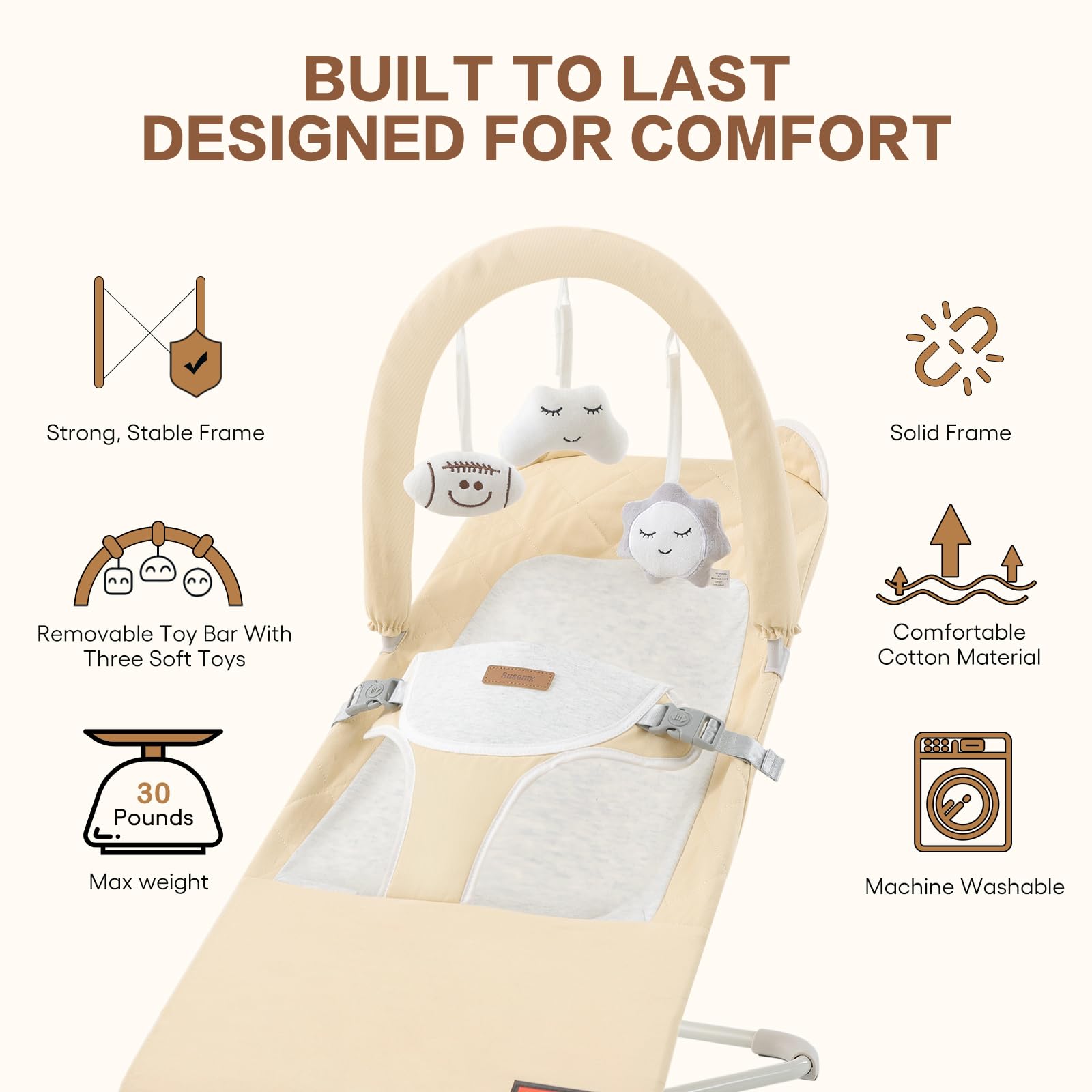 Susomx baby bouncer height adjustment for growing infants.