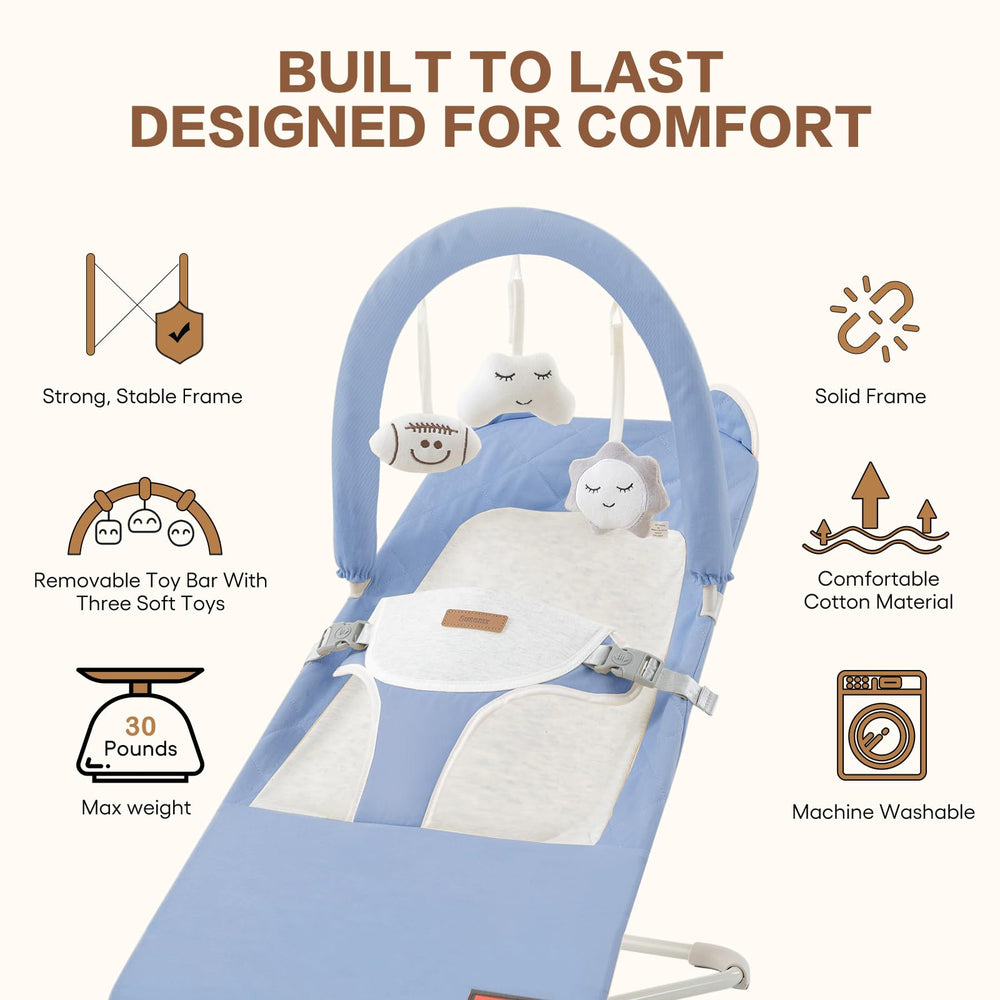 Susomx bouncer with soft cotton cover provides gentle comfort for nap-time