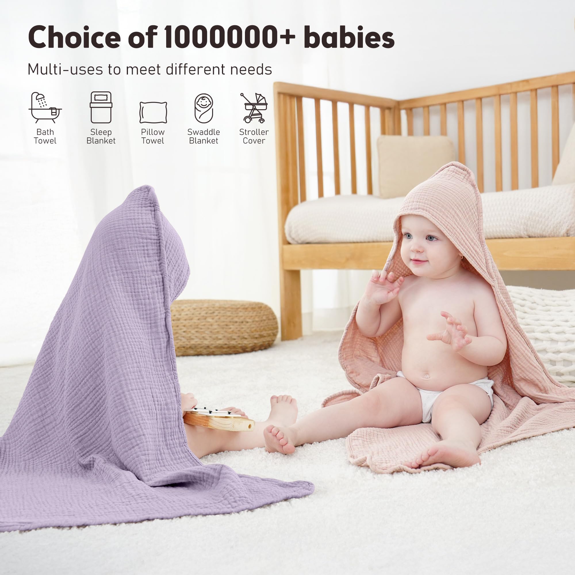 Susurration 30x30 hooded towel 0-2T — universal fit for growing babies