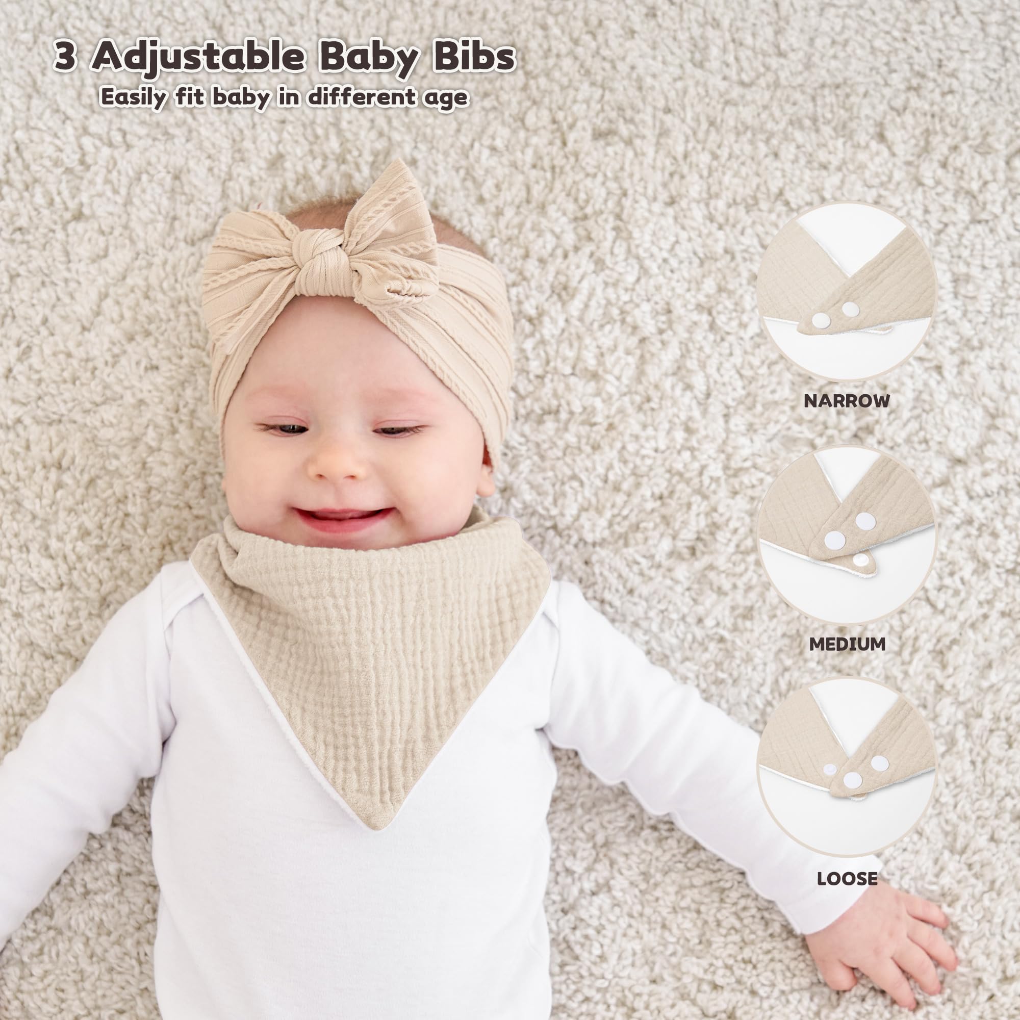 Susurration bib adjustable-snaps for a secure, growing fit.