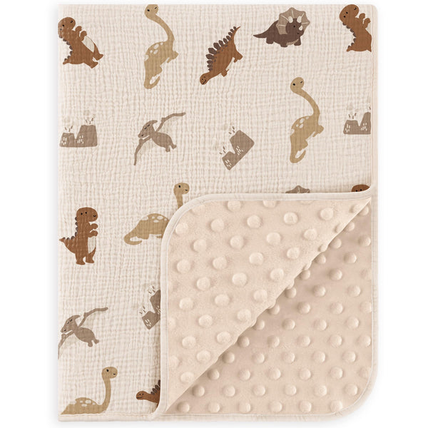 Susurration baby blanket with dinosaur front muslin cotton for soft comfort