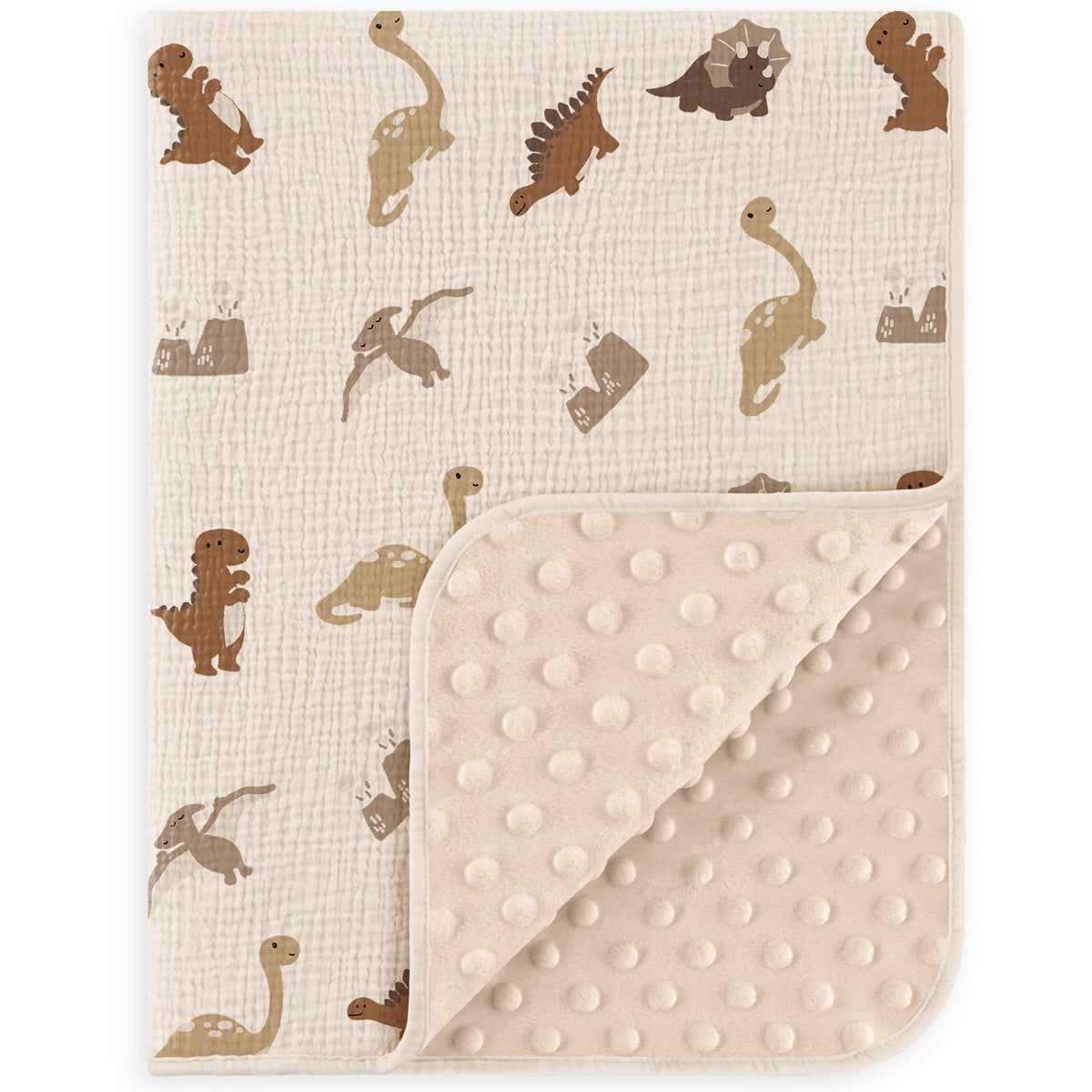 Susurration baby blanket with dinosaur front muslin cotton for soft comfort