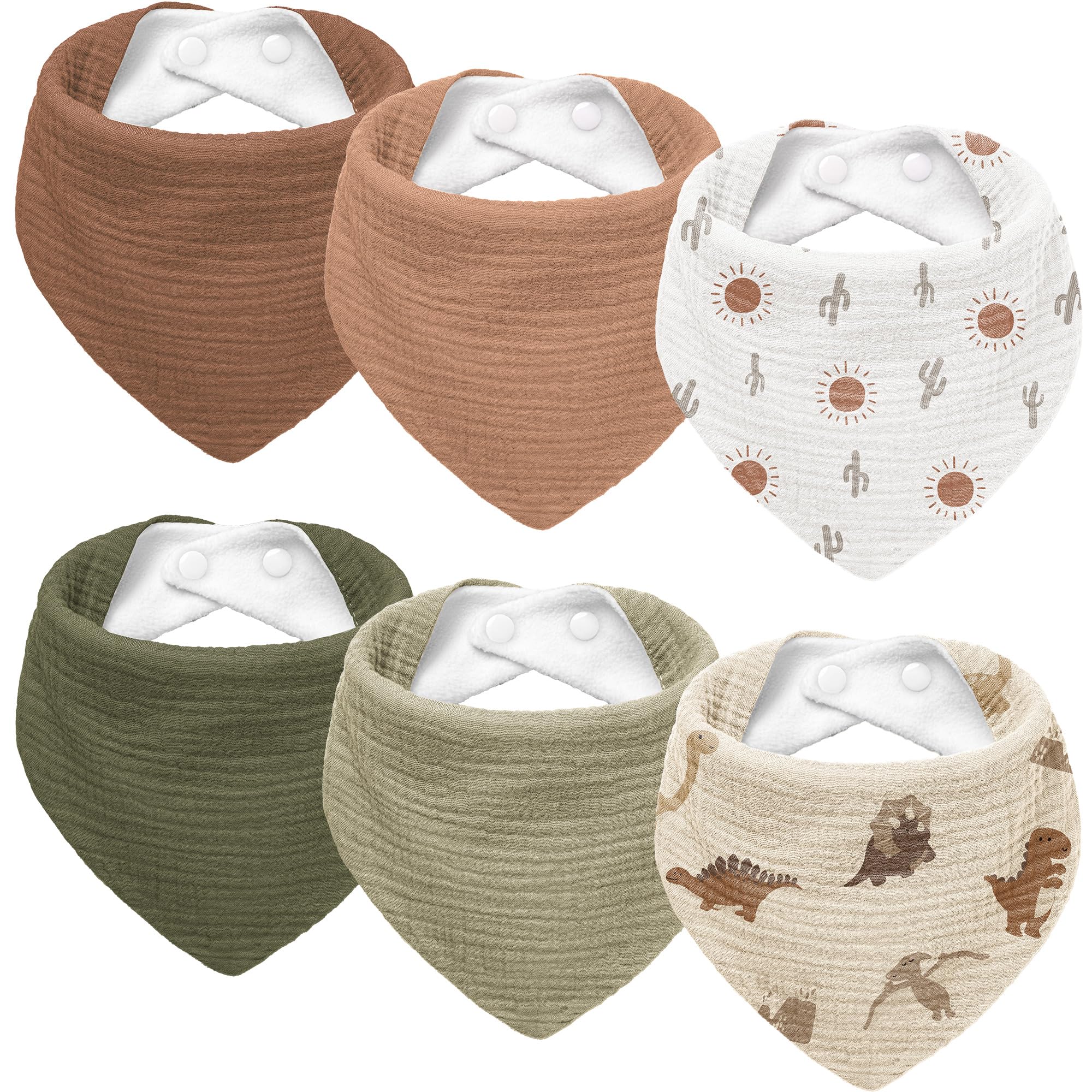 Susurration dinosaurs park bib with soft muslin front for gentle absorption.