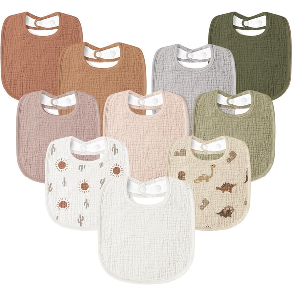 Susurration Dinosaurs Park muslin bibs pack, soft absorbent front with plush backing.