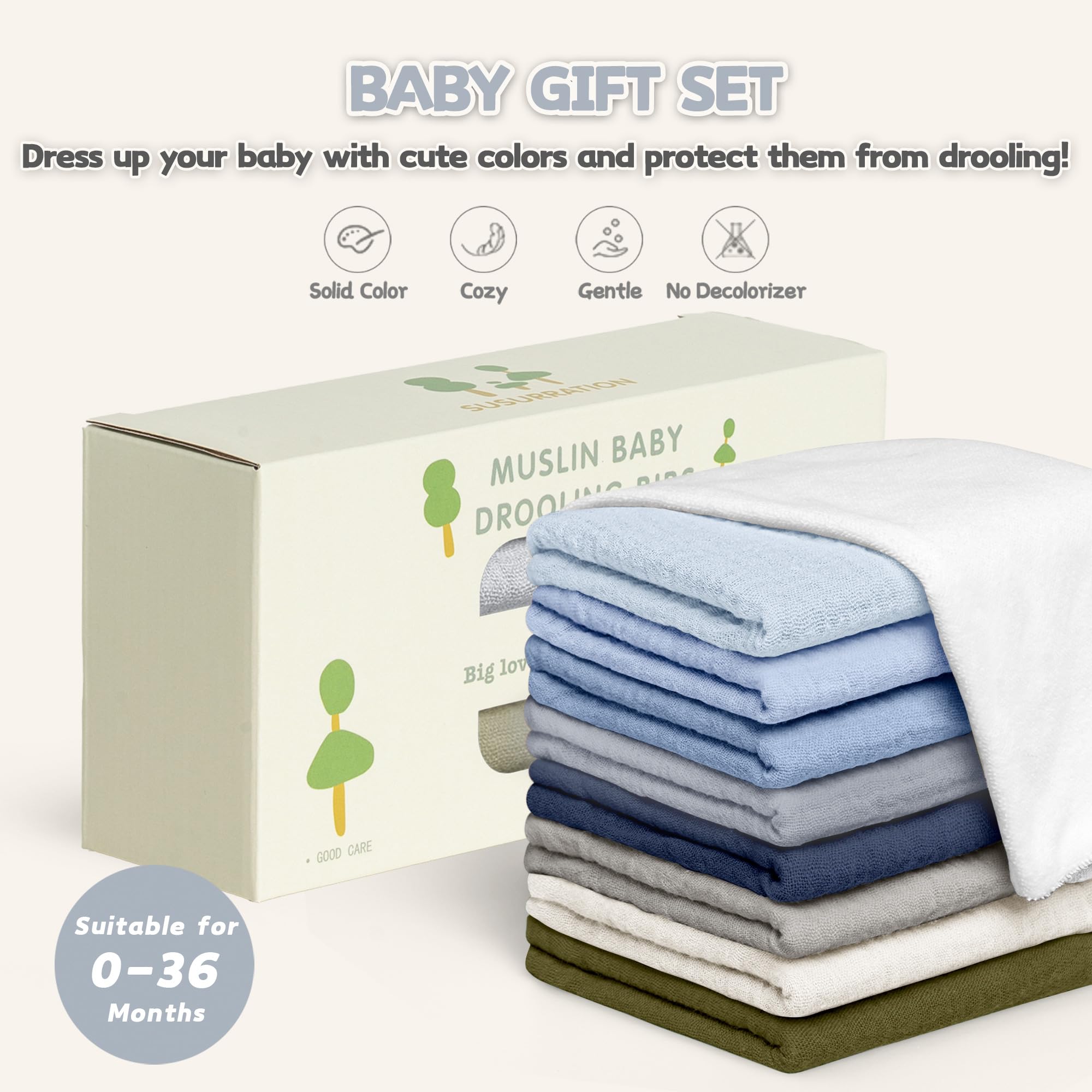 Susurration eight-pack bibs — convenient options for daily changes.