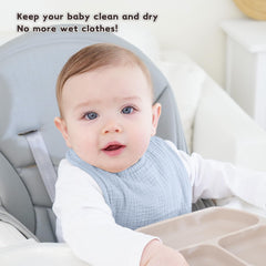 Susurration muslin baby bib blue – back view showing plush backing for protection.