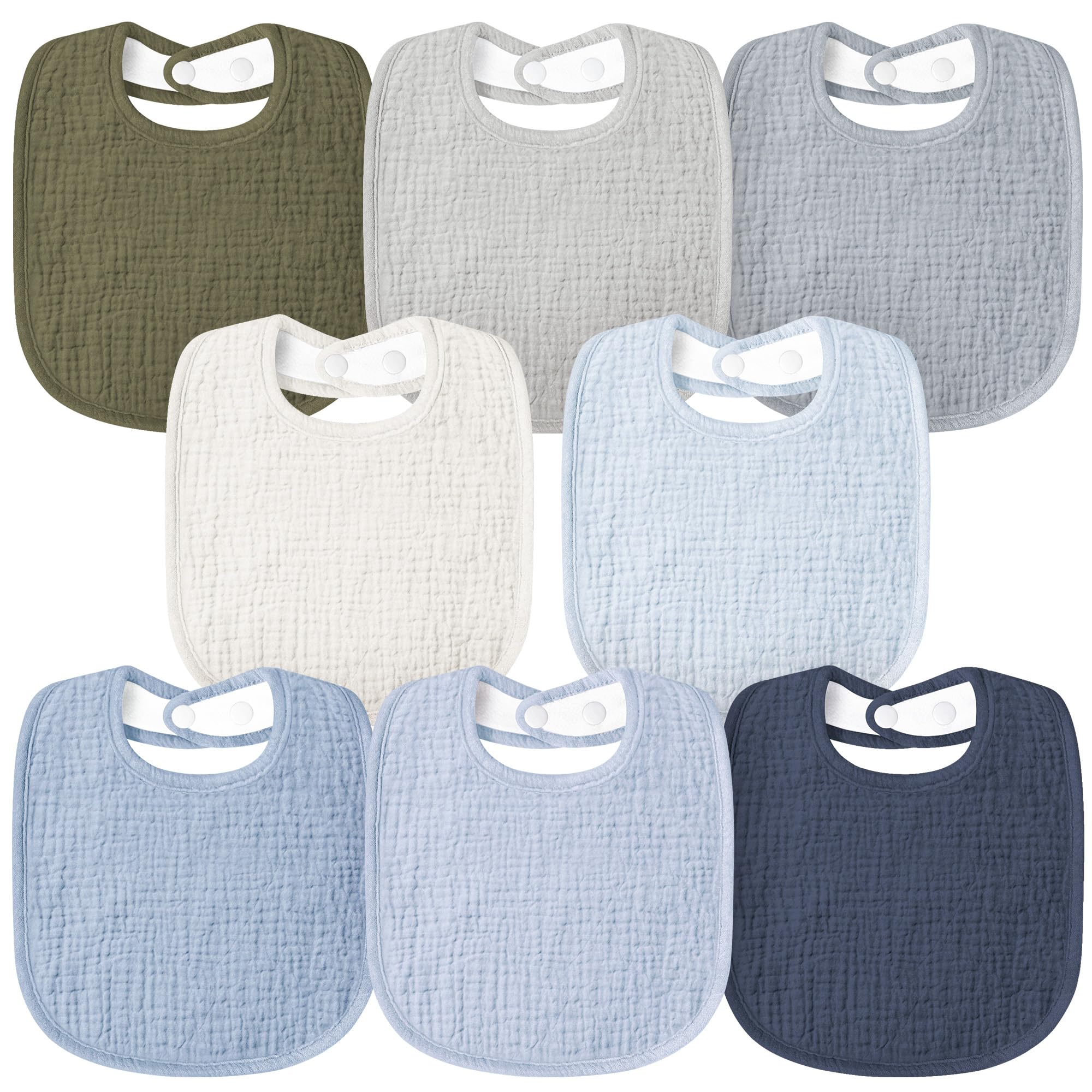 Susurration muslin baby bib blue – front view with gentle absorbency for drool.