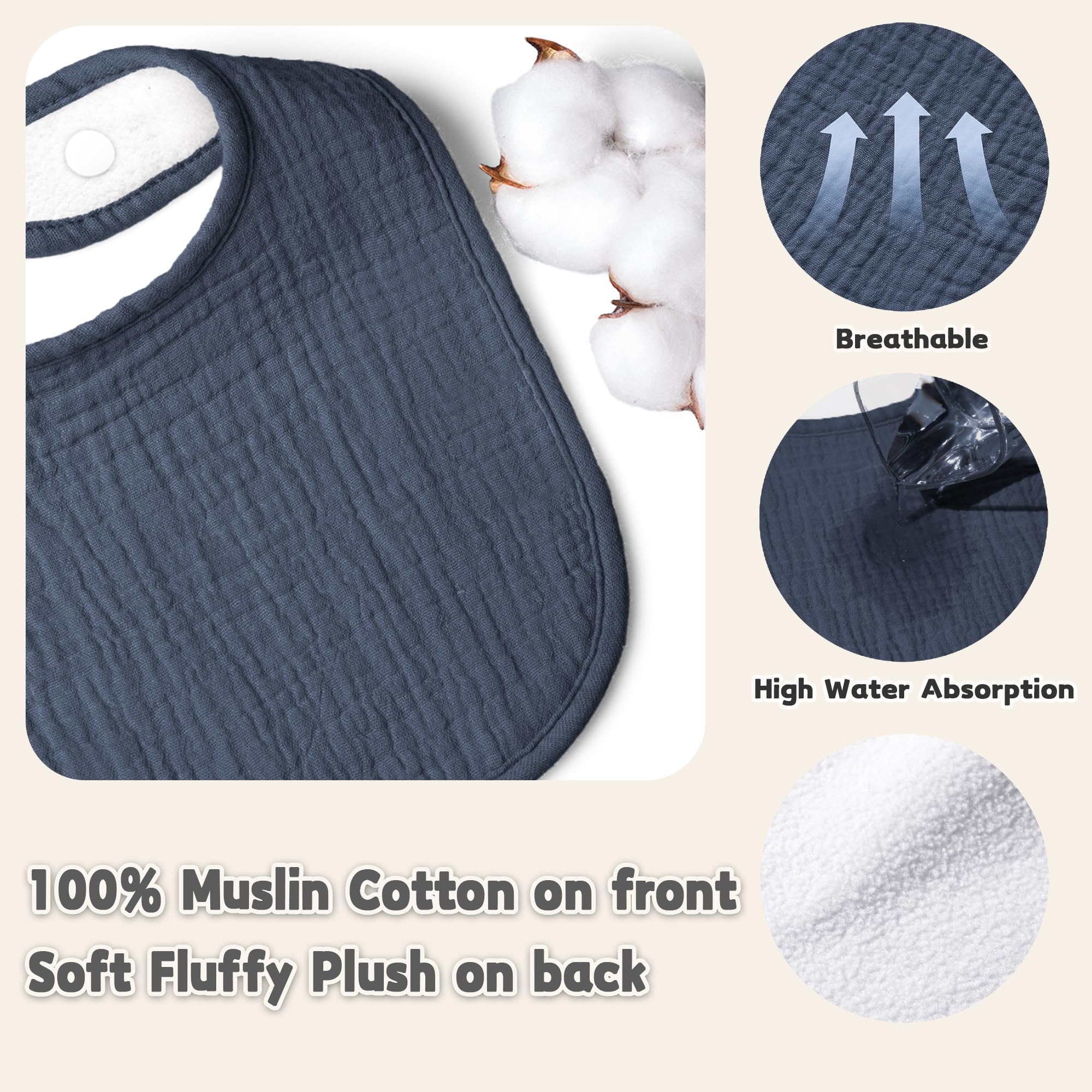 Susurration blue muslin bib shows soft fabric for gentle skin contact.