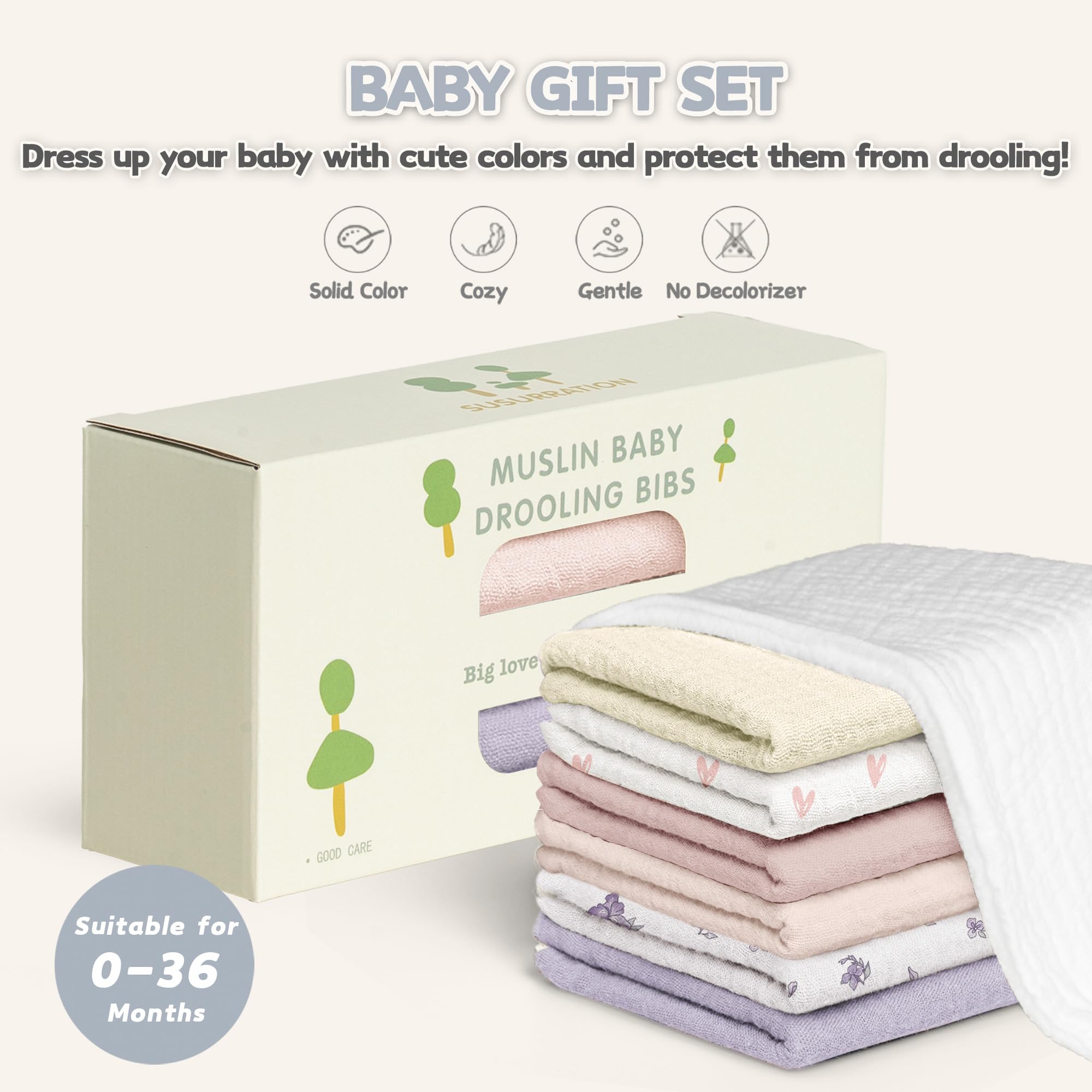 Susurration muslin baby bib gift-pack showcased for practical new parent gifting.