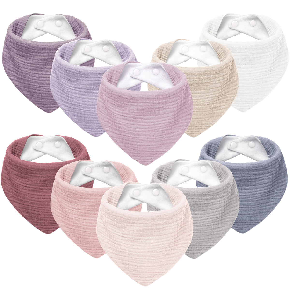 Susurration muslin baby bib with soft-front absorbent surface for gentle skin contact.