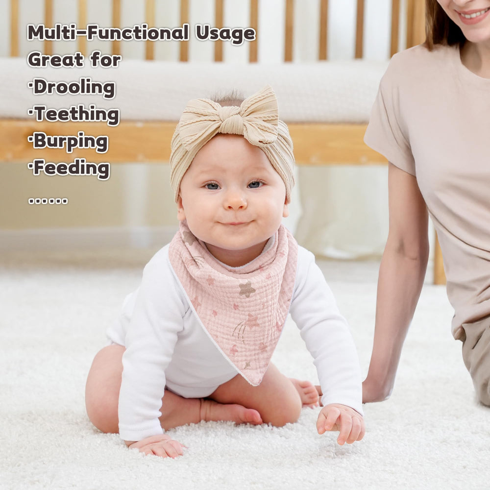 Susurration muslin front bib showcases soft absorbent layers for delicate baby skin.
