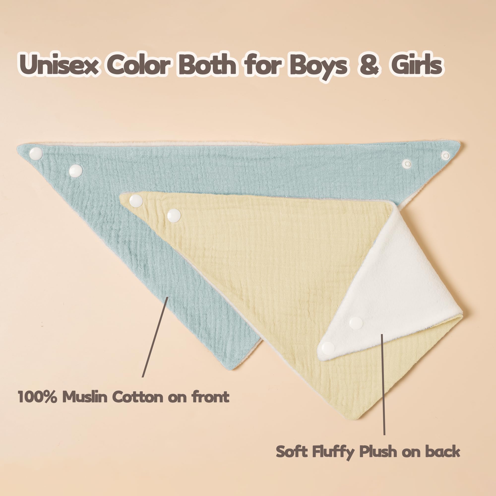 Susurration bibs demonstrating two snaps for adjustable fit.
