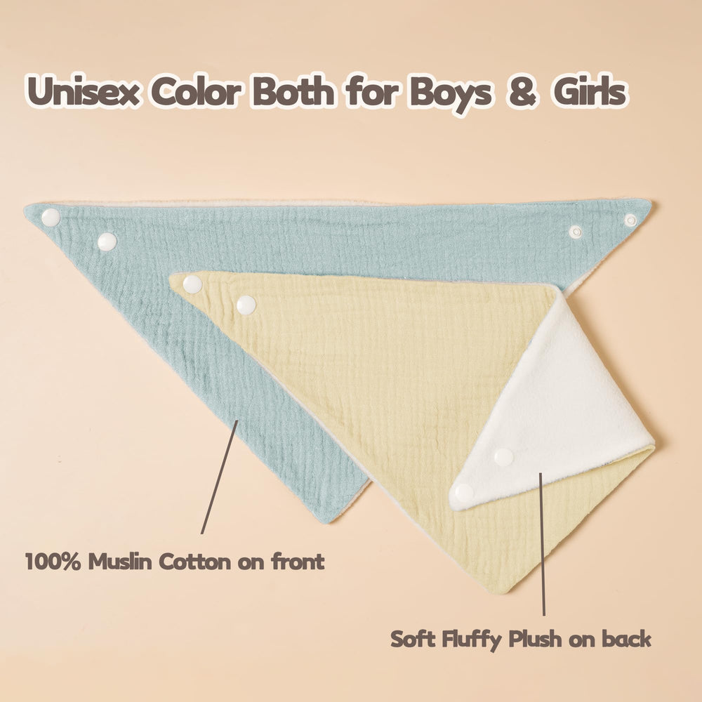 Susurration bibs demonstrating two snaps for adjustable fit.