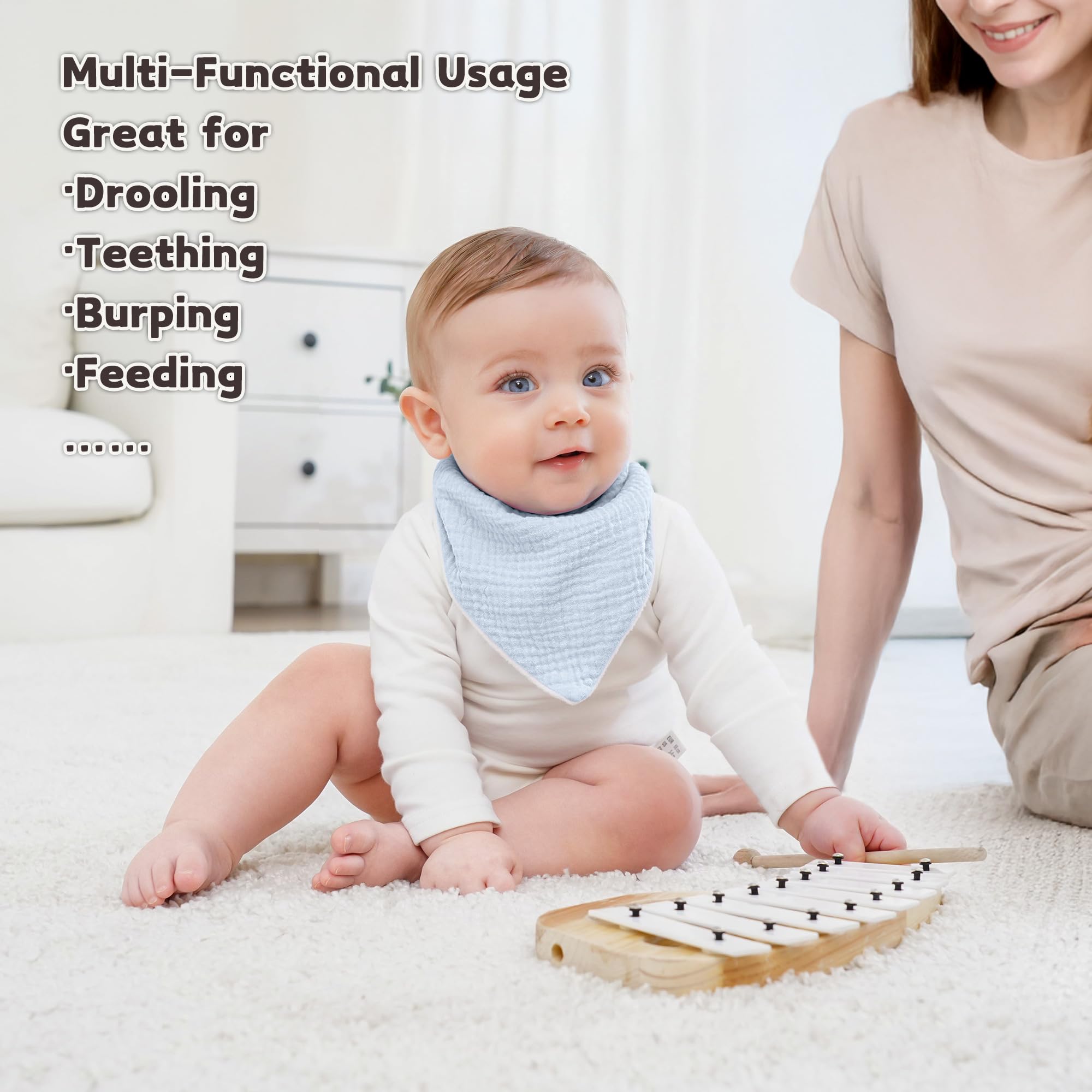Close-up of adjustable snaps on Susurration bibs for growing babies