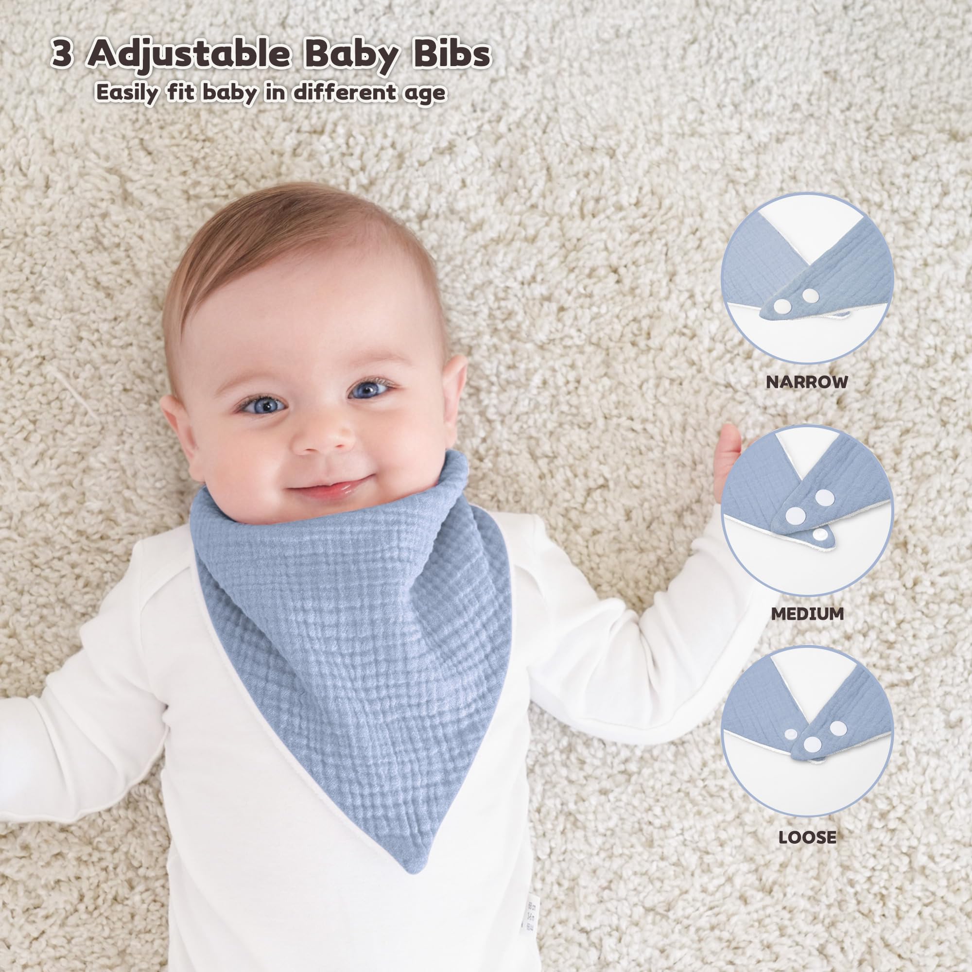 Unisex blue Susurration bib displaying versatile use for feeding and spills