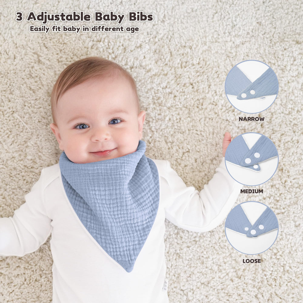 Unisex blue Susurration bib displaying versatile use for feeding and spills