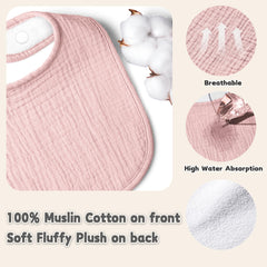 Susurration muslin baby drool bib adjustable snaps fit growing neck sizes.
