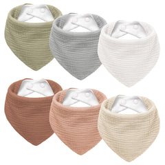 Susurration muslin baby drool bibs in colorful triangular pack for all-day drool coverage.