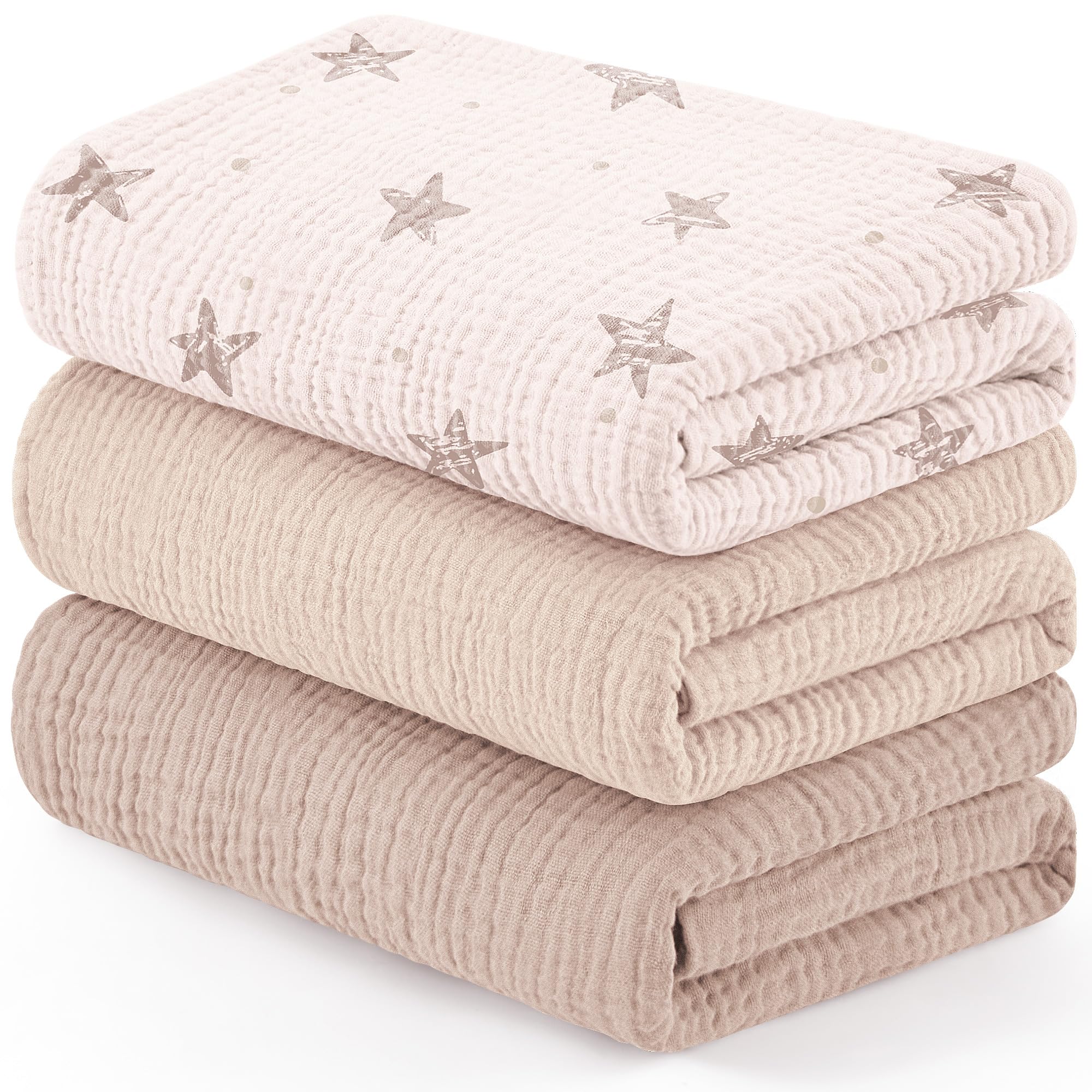 Susurration muslin receiving blanket with pink stars pattern calms newborns during swaddling