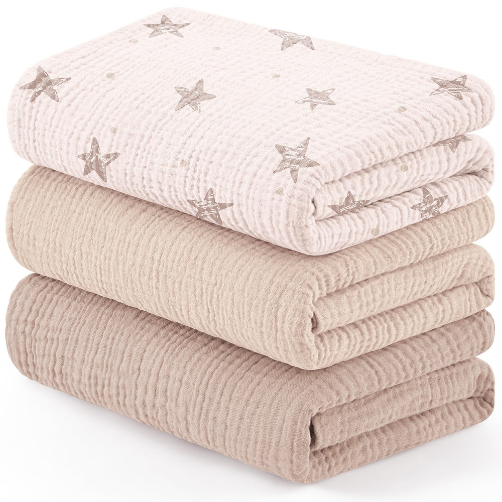 Susurration muslin receiving blanket with pink stars pattern calms newborns during swaddling