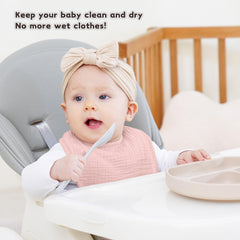 Susurration soft square bib with water-resistant backing keeps clothes dry.