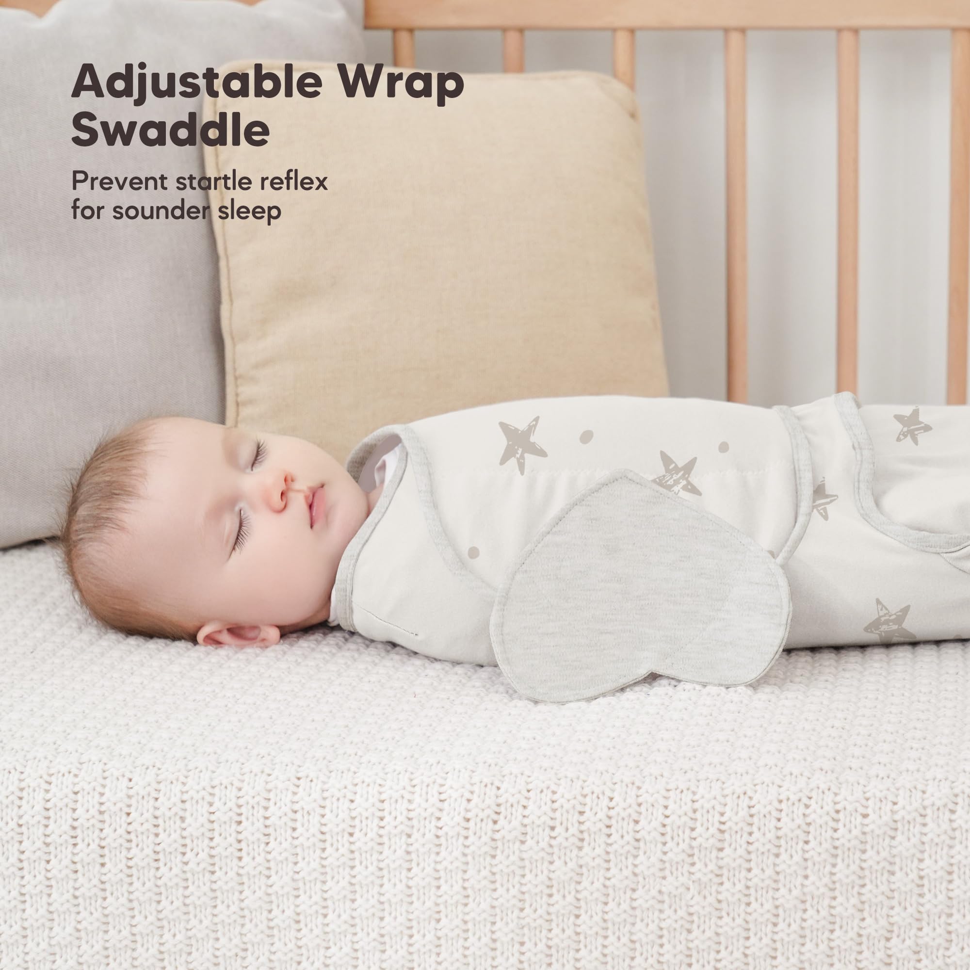 Susurration adjustable Velcro closure provides secure, quick swaddling.