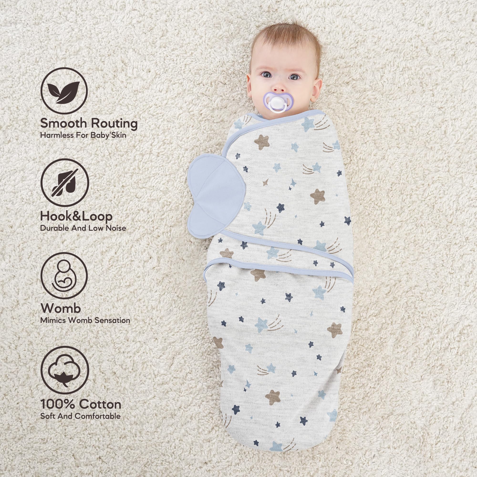 Susurration unisex swaddle design fits growing babies.