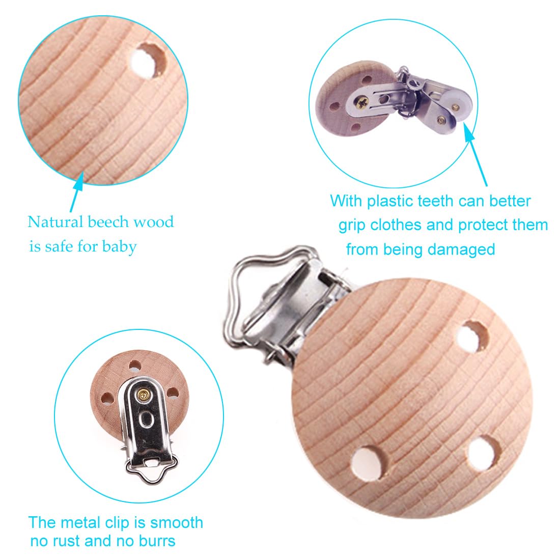 Sutoyuen Natural beech clip suits strollers, blankets, and bibs for quick access.