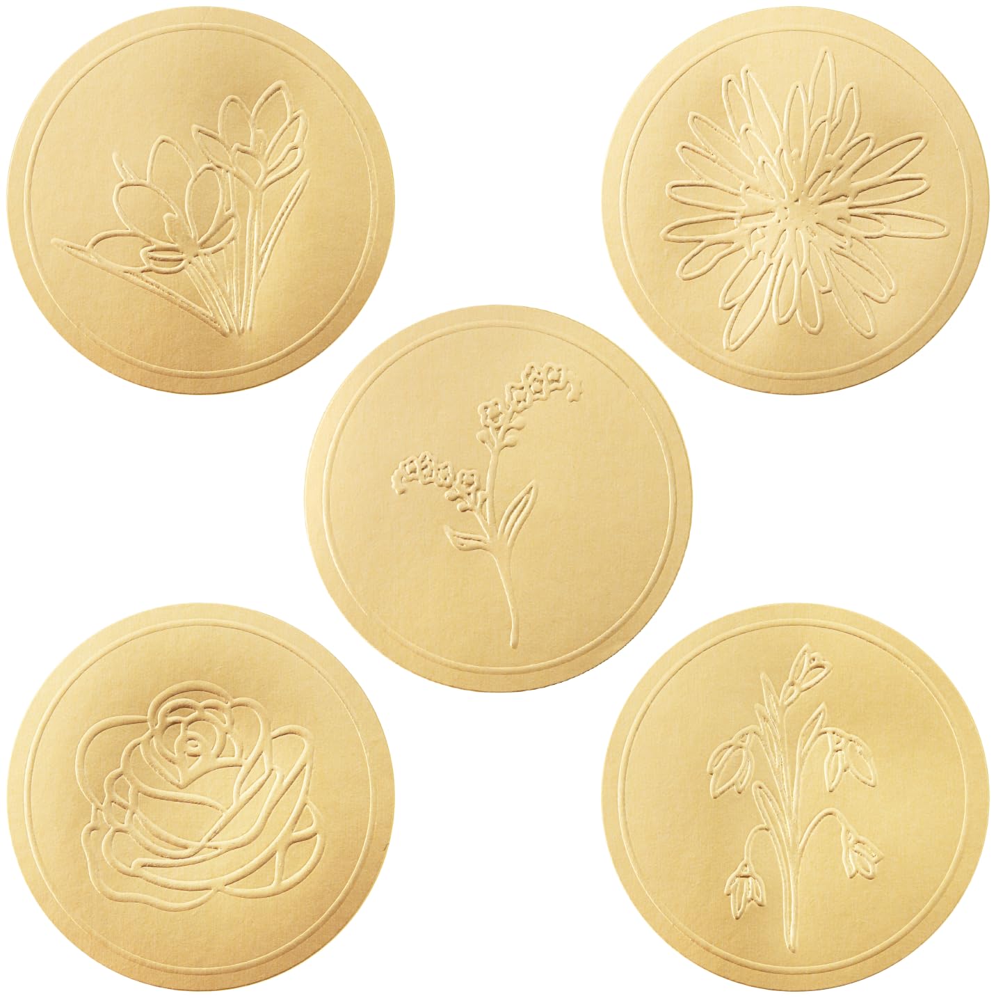 Sutter Signs gold-foil flower sticker close-up on envelope for elegant invitations.