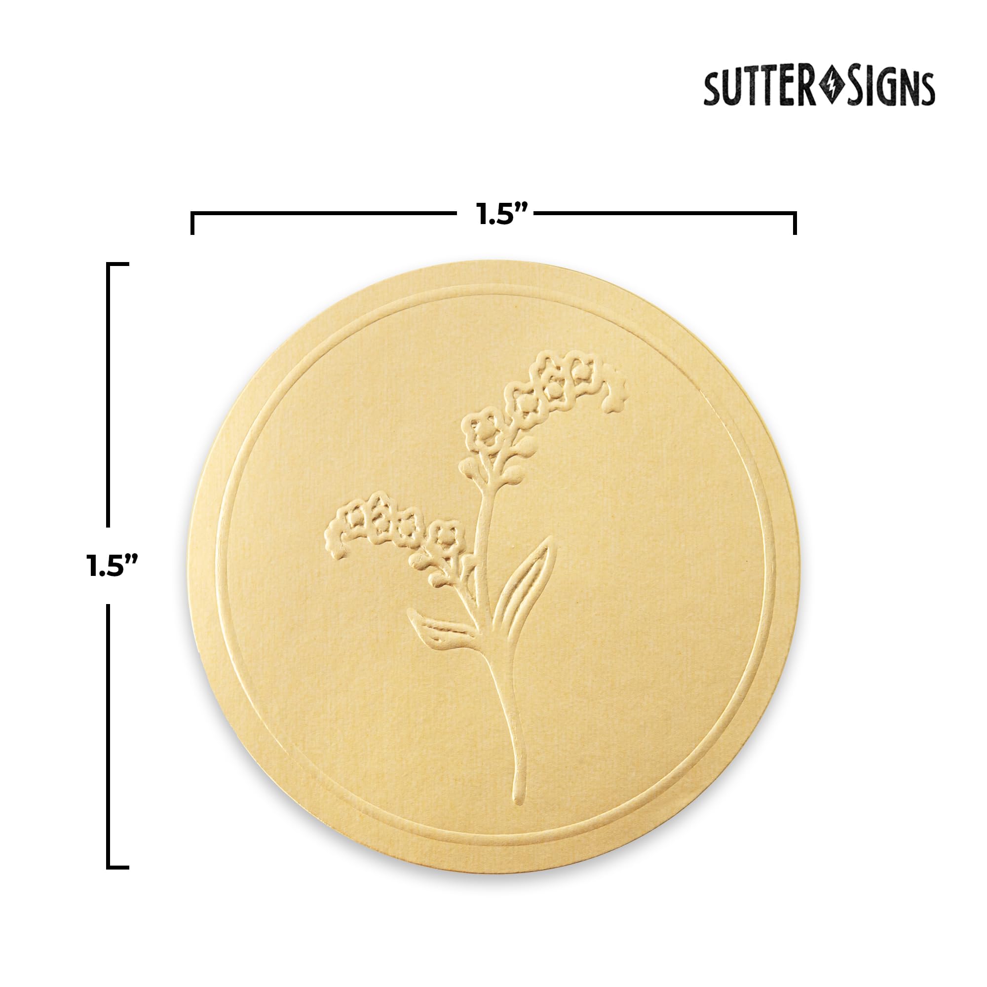Sutter Signs matte gold foil finish on stickers enhances stationery aesthetics.