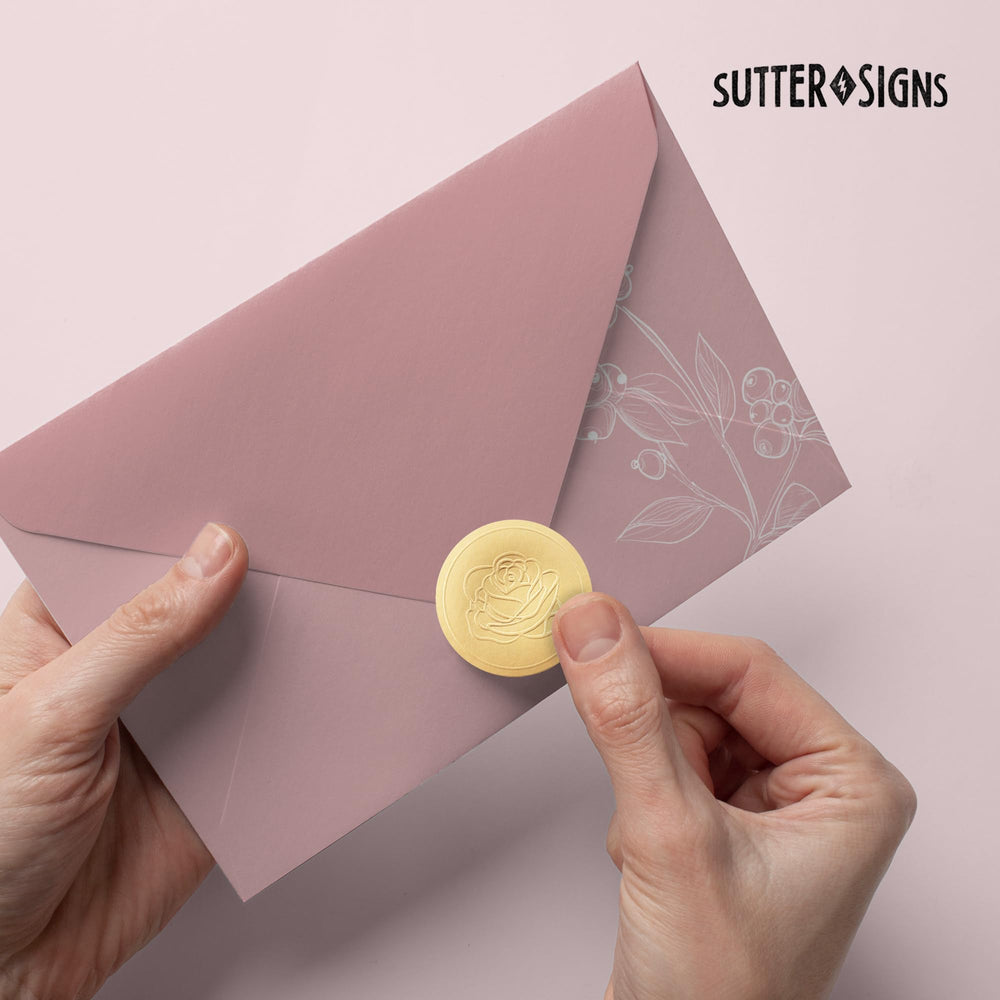 Sutter Signs wedding invitation seal ideas on card with premium finish.