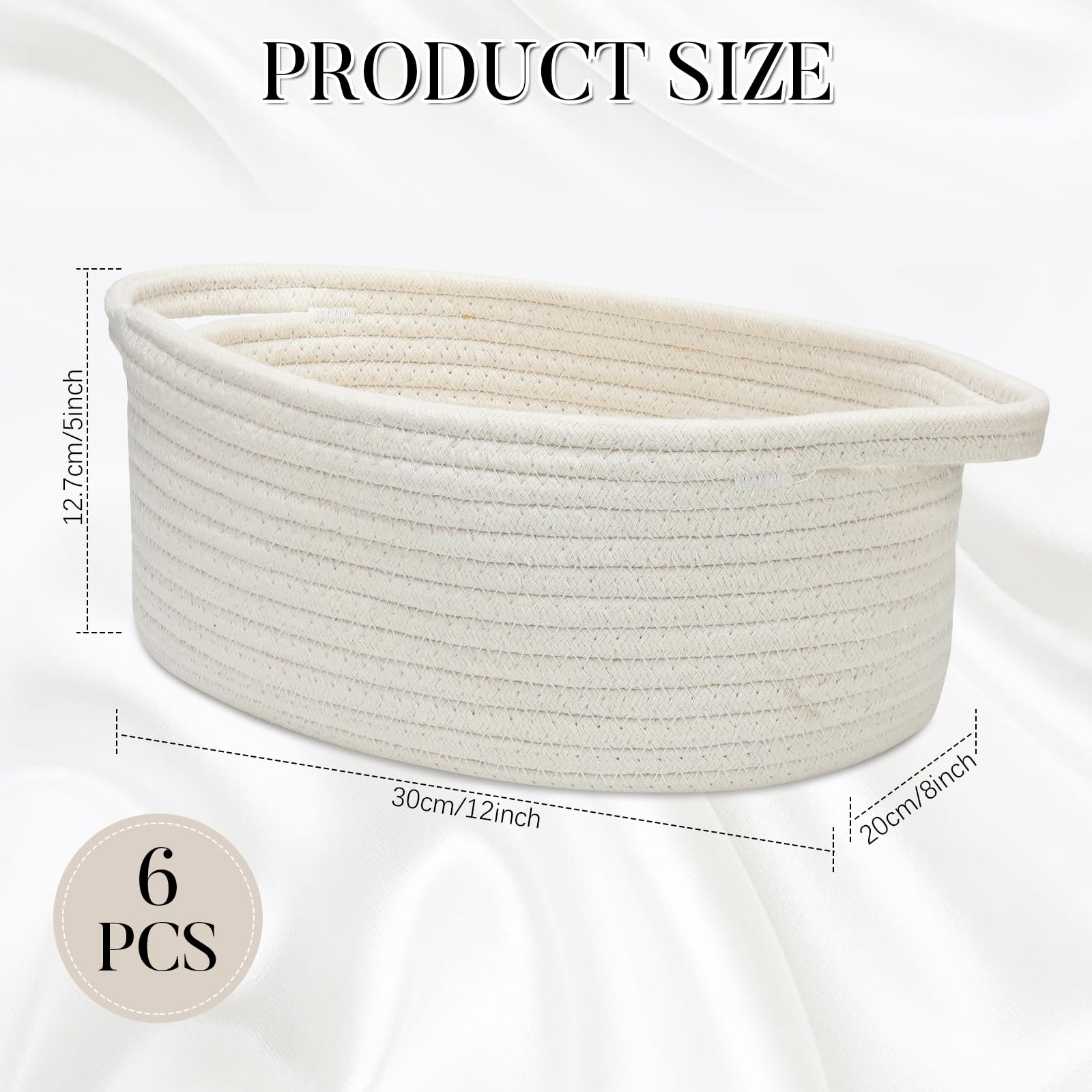 Suttmin white cotton rope storage baskets neatly arranged on shelf