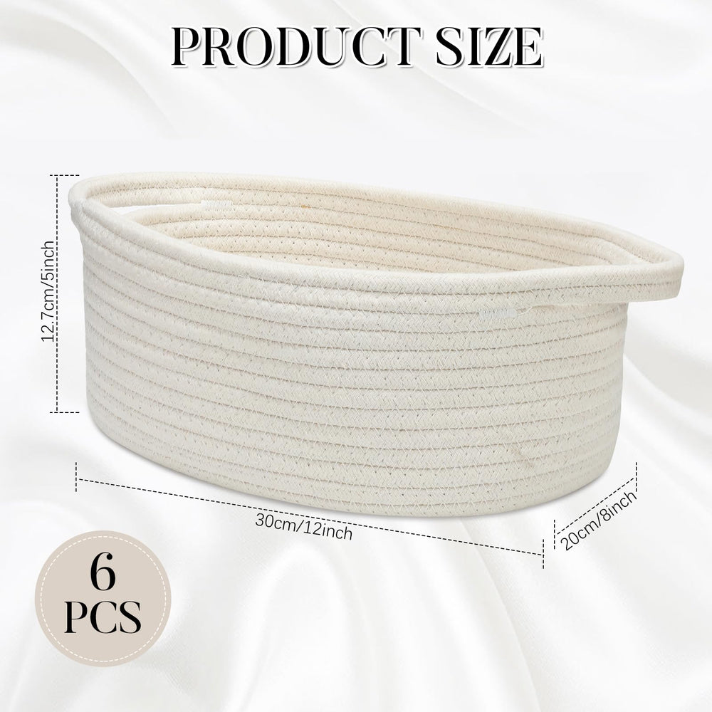 Suttmin white cotton rope storage baskets neatly arranged on shelf