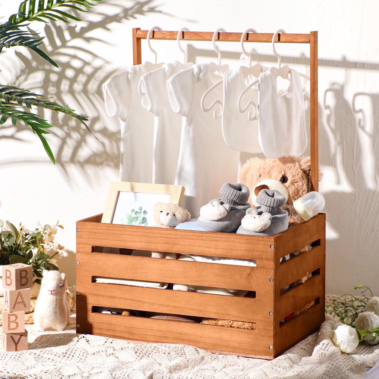 Gift-ready Suzile Claybank wooden crate suited for showers and newborn celebrations.
