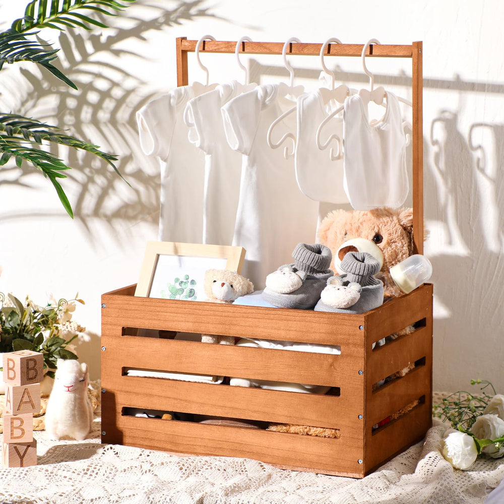 Gift-ready Suzile Claybank wooden crate suited for showers and newborn celebrations.