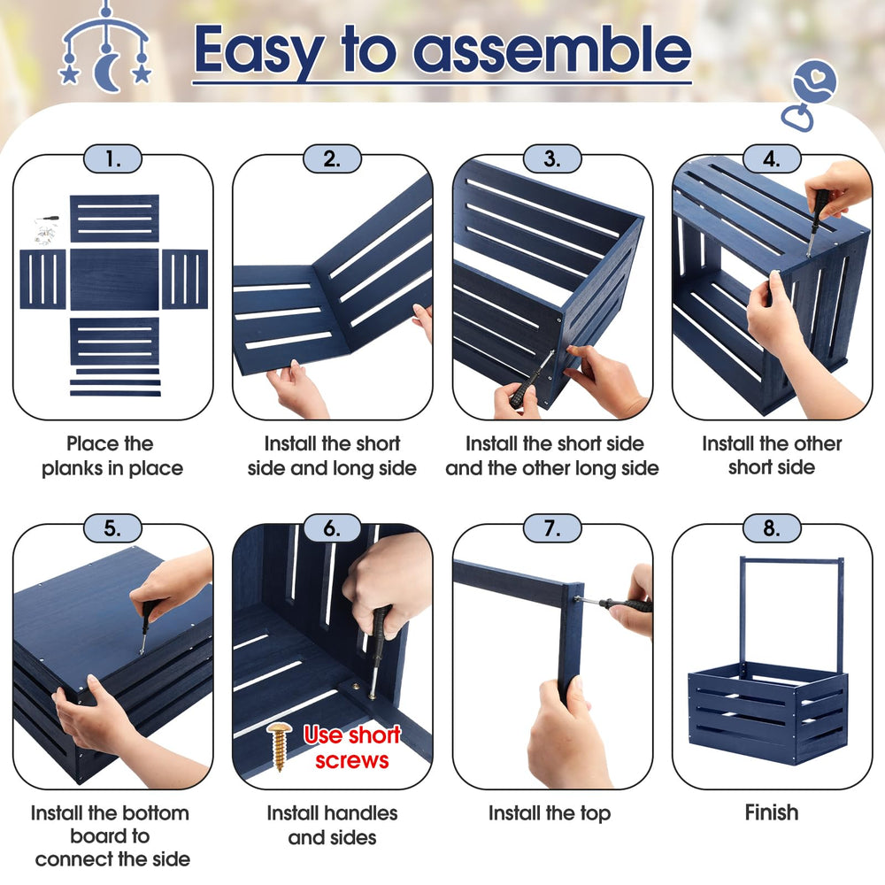 Classic navy finish complements nursery decor and gifts