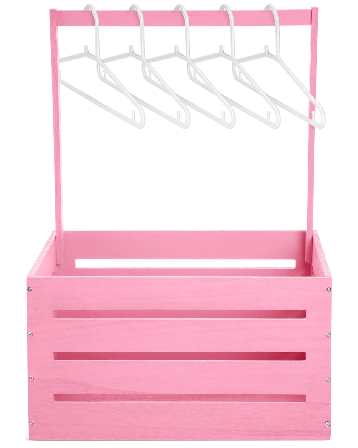 Suzile pink wooden baby shower crate closeup, smooth edges for safe handling.